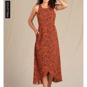 Toad & Co Elegant Floral High-Low Dress - Red and Brown Size XS